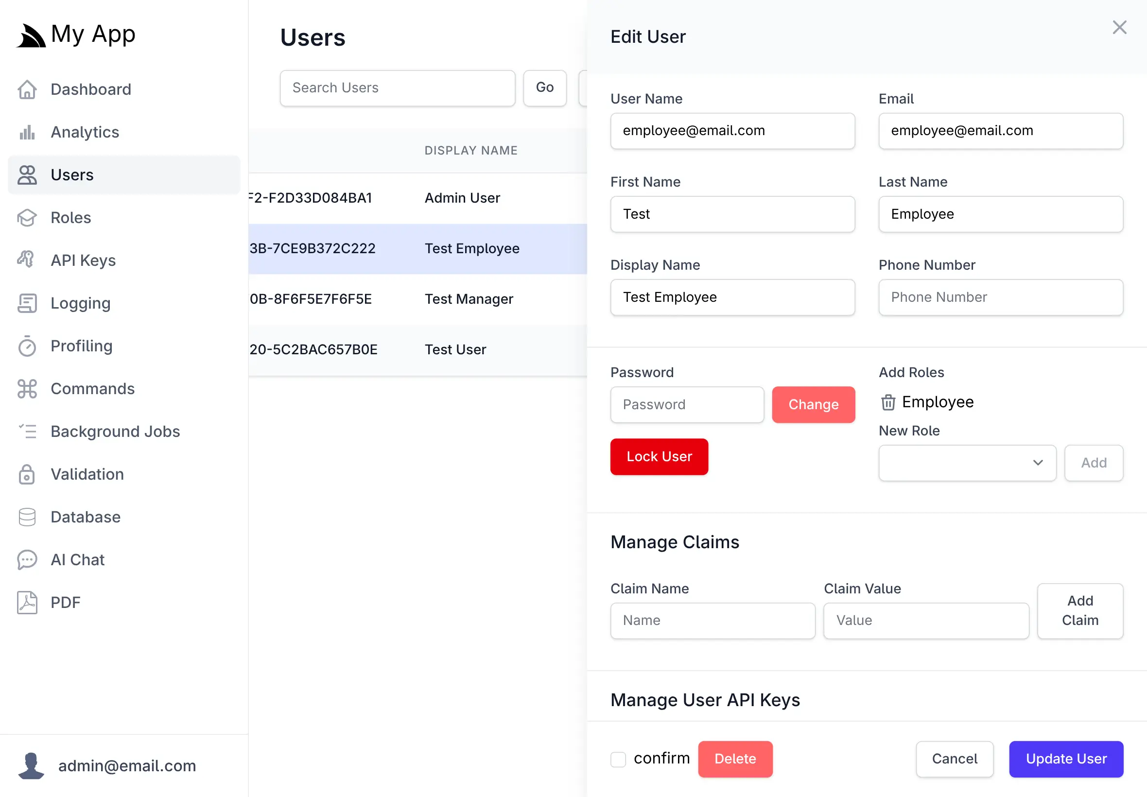 Managing users from the Admin UI