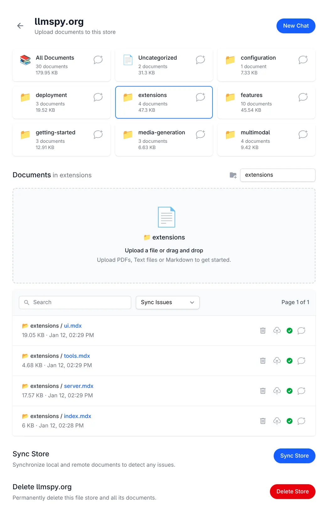 Uploading a folder of documents into a file store, organized by category