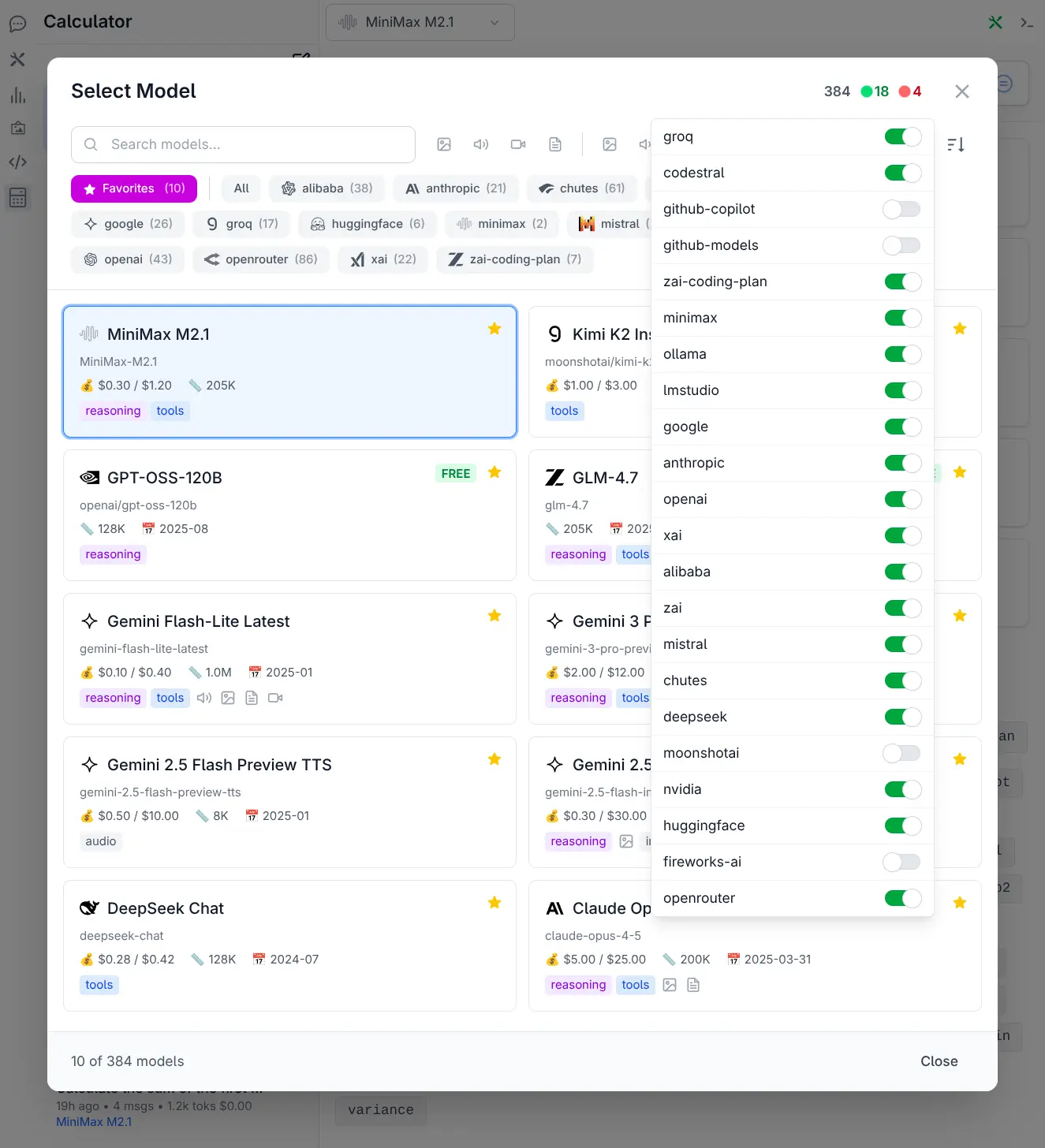 Choosing between models grouped by provider