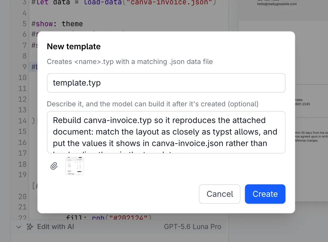 Attaching a screenshot of an existing document to rebuild it as a template