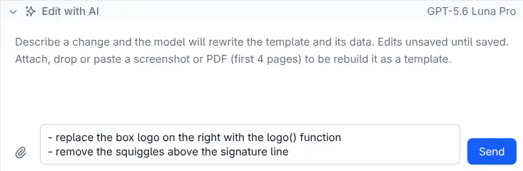 The template before an AI edit