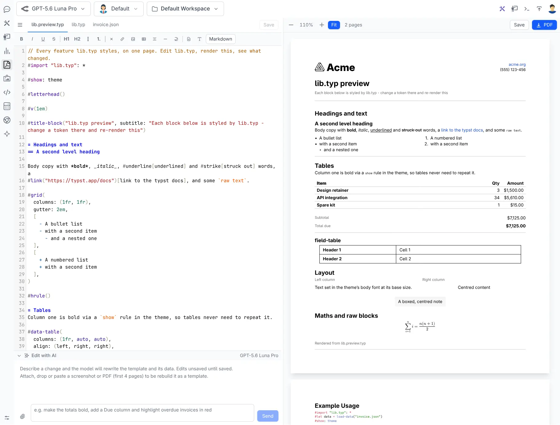 The shared lib template holding letterhead and footer elements