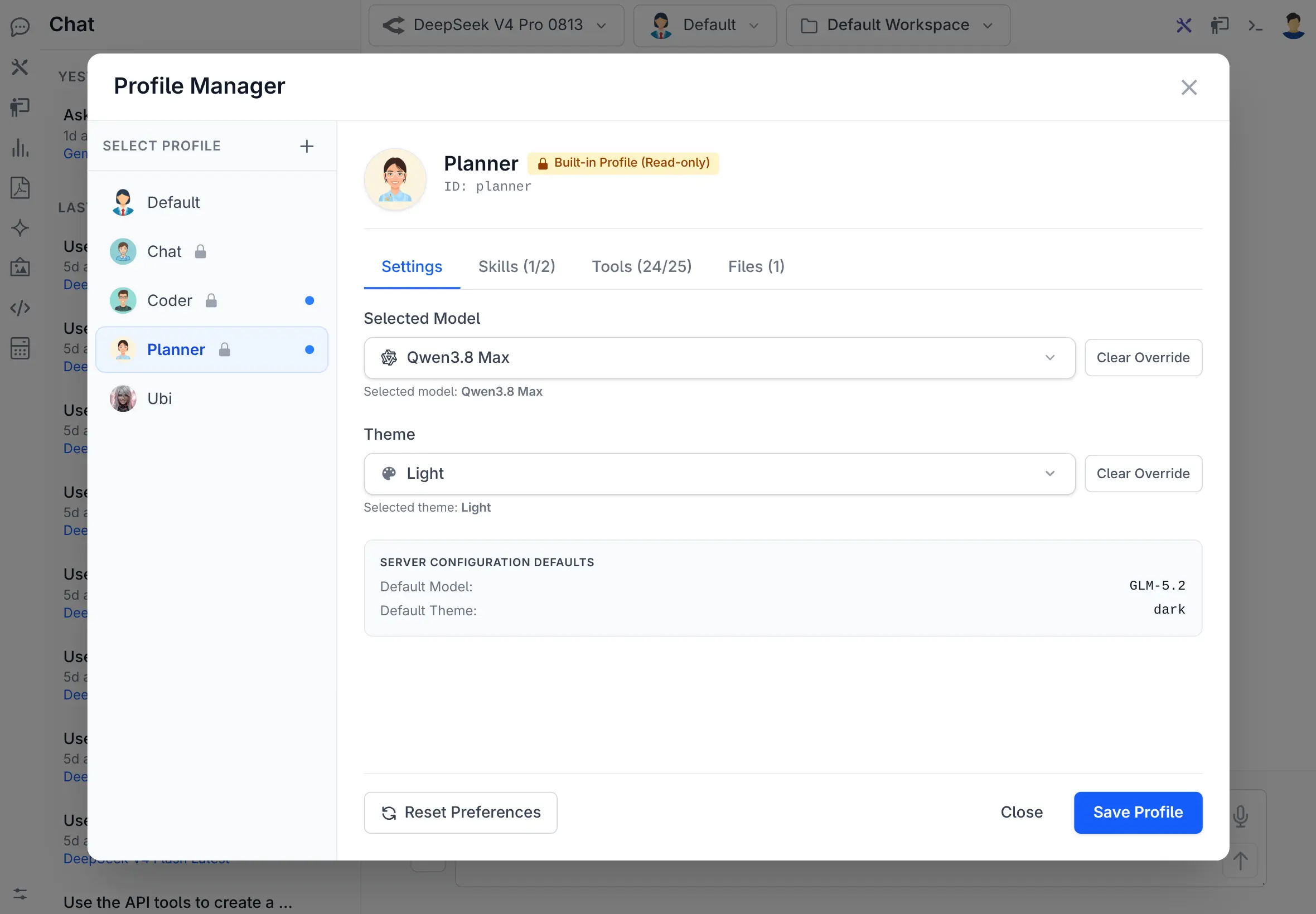 Switching between agent profiles