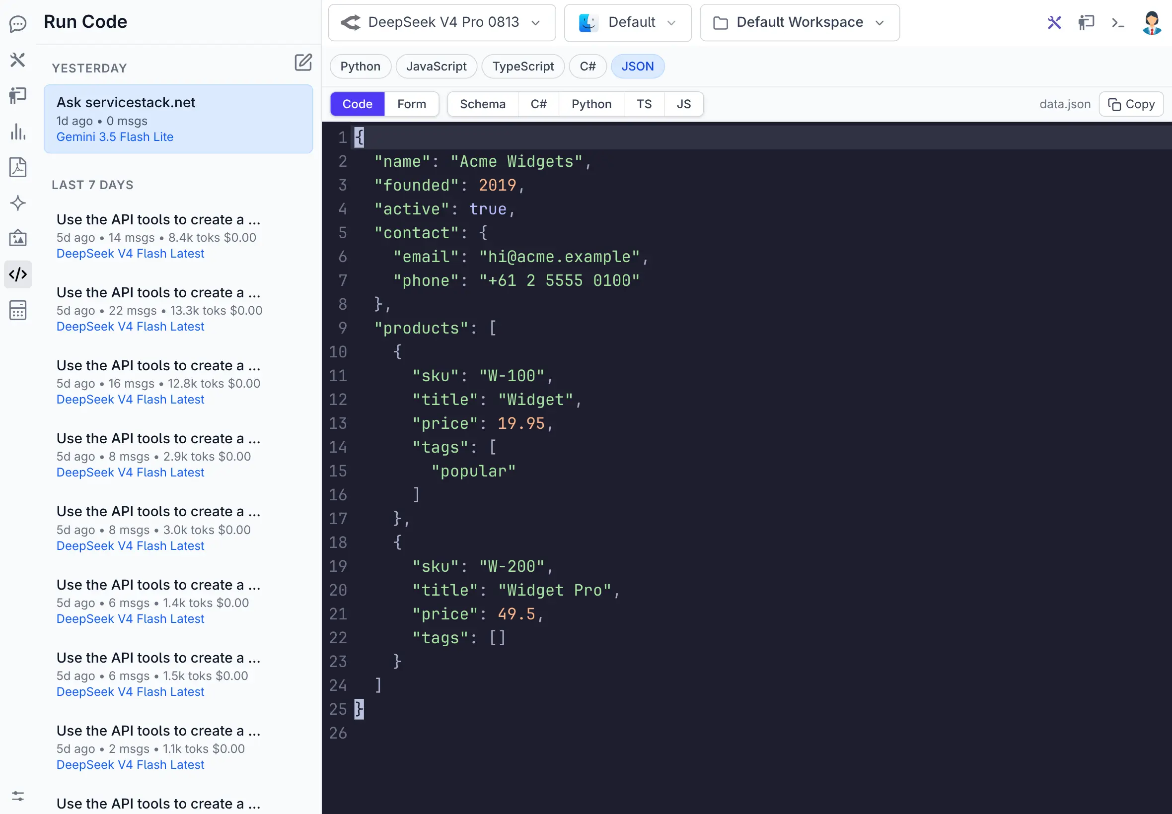 JSON response