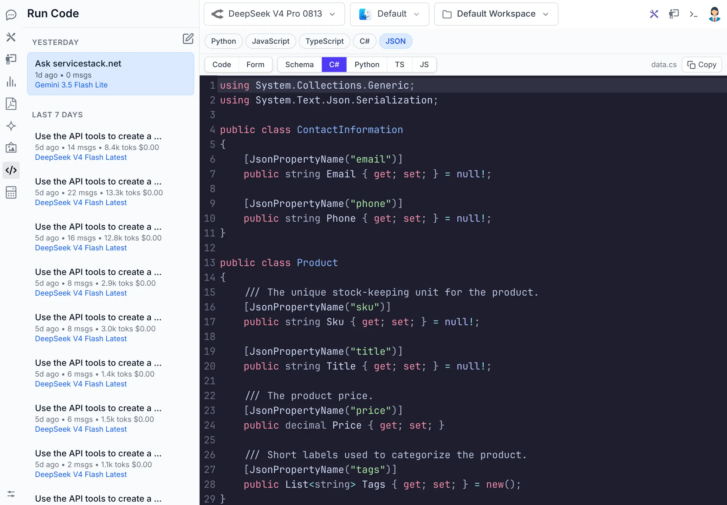 JSON to C#
