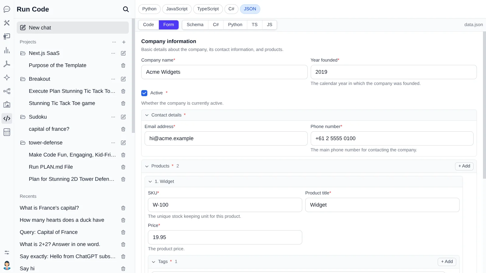 JSON form
