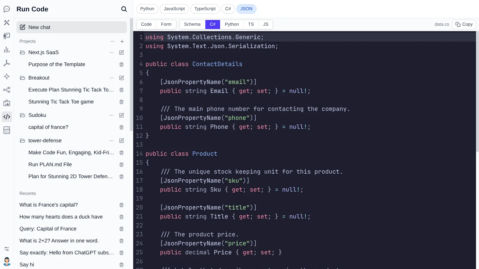 JSON to C#