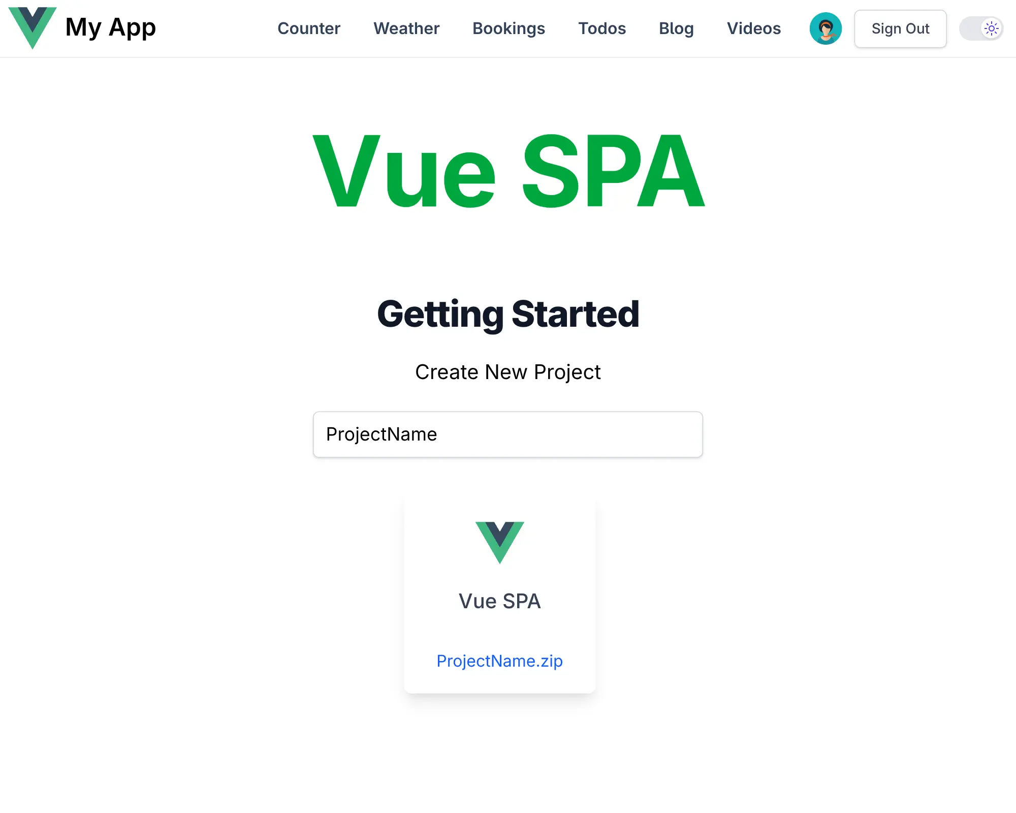Vue SPA React Template